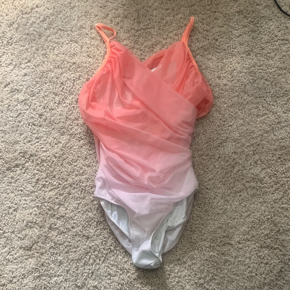 Eleve Dancewear Coral and White ombré ballet leotard
